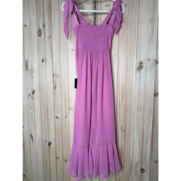NWT Lulus Summer Invite Pink Tie-Strap Tiered Midi Dress Bridesmaid Gala Size XS - Picture 6 of 9